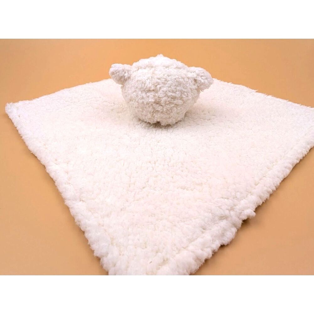 Baby Lamb Lovey Security Blanket White Sherpa Satin Nursery - Picture 4 of 10
